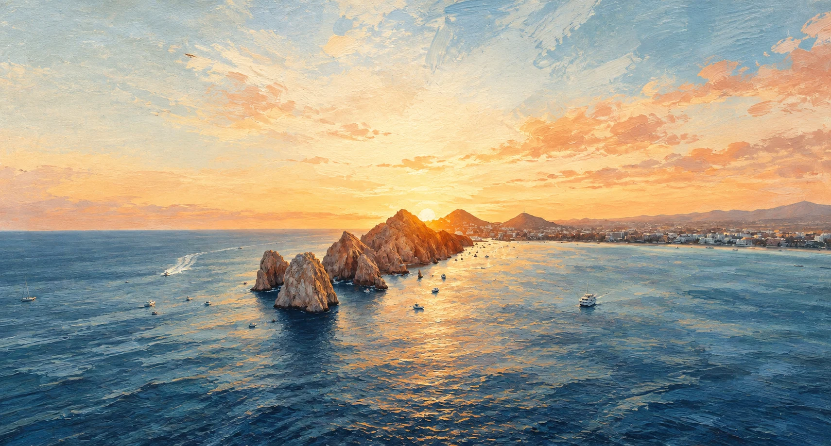Painterly treatment of Vladimir Miranda’s Cabo San Lucas coastline photograph